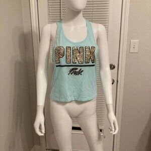 PINK Victoria’s Secret Aqua Sequin Sparkle Tank Top Sz XS